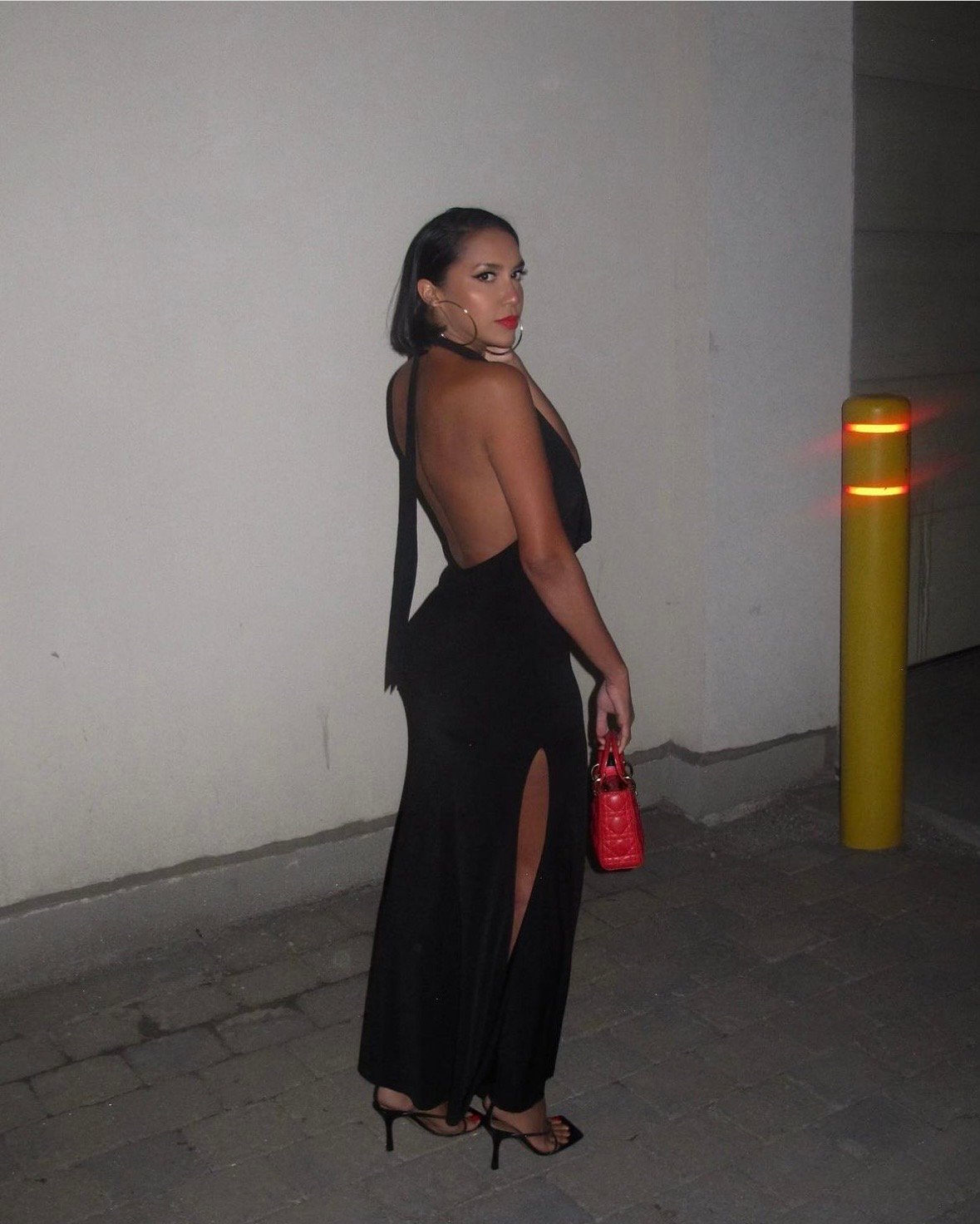 Image of BLACK HALTER MAXI DRESS WITH METAL DETAIL (MEDIUM)
