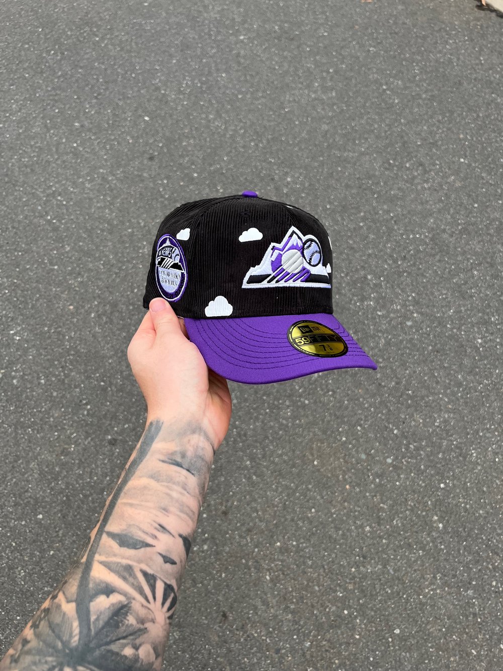 Image of  MULTI TONE BLACK PURPLE CORDUROY COLORADO ROCKIES CUSTOM FITTED CAP
