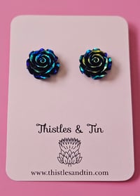 Image 1 of Oil Slick Rose Studs - SKU 532