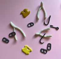 Image 1 of Fused Glass loose bits: Soda Tabs, Fish Hooks, Wishbones