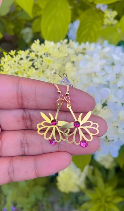 Image of Lotus Flower Austrian Crystal Earrings, Celestial earrings, tear drop earrrings 