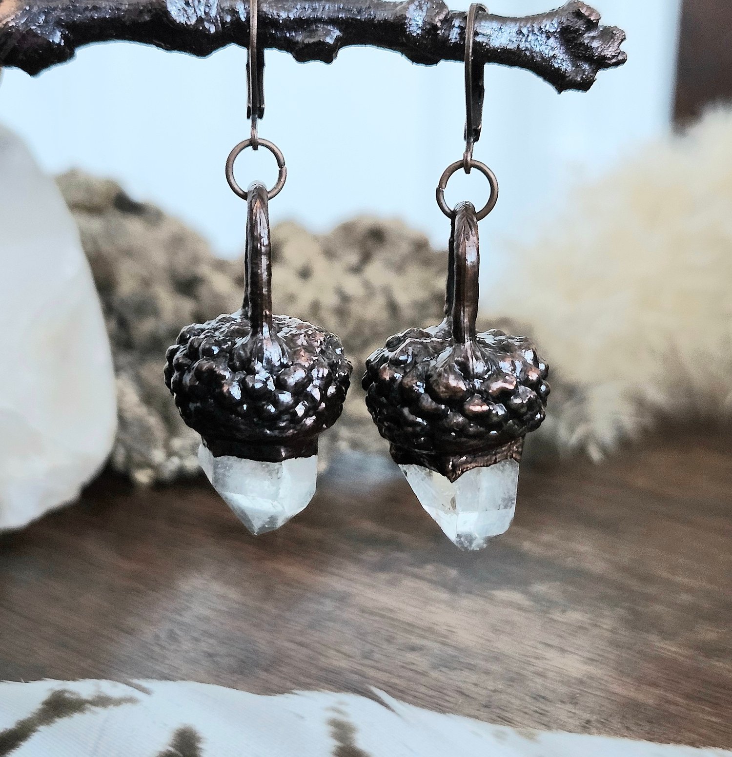 Image of Quartz Acorn Necklace/Earrings 