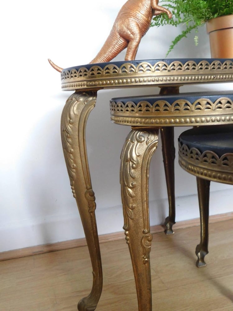 Image of brass /gold black nest of tables
