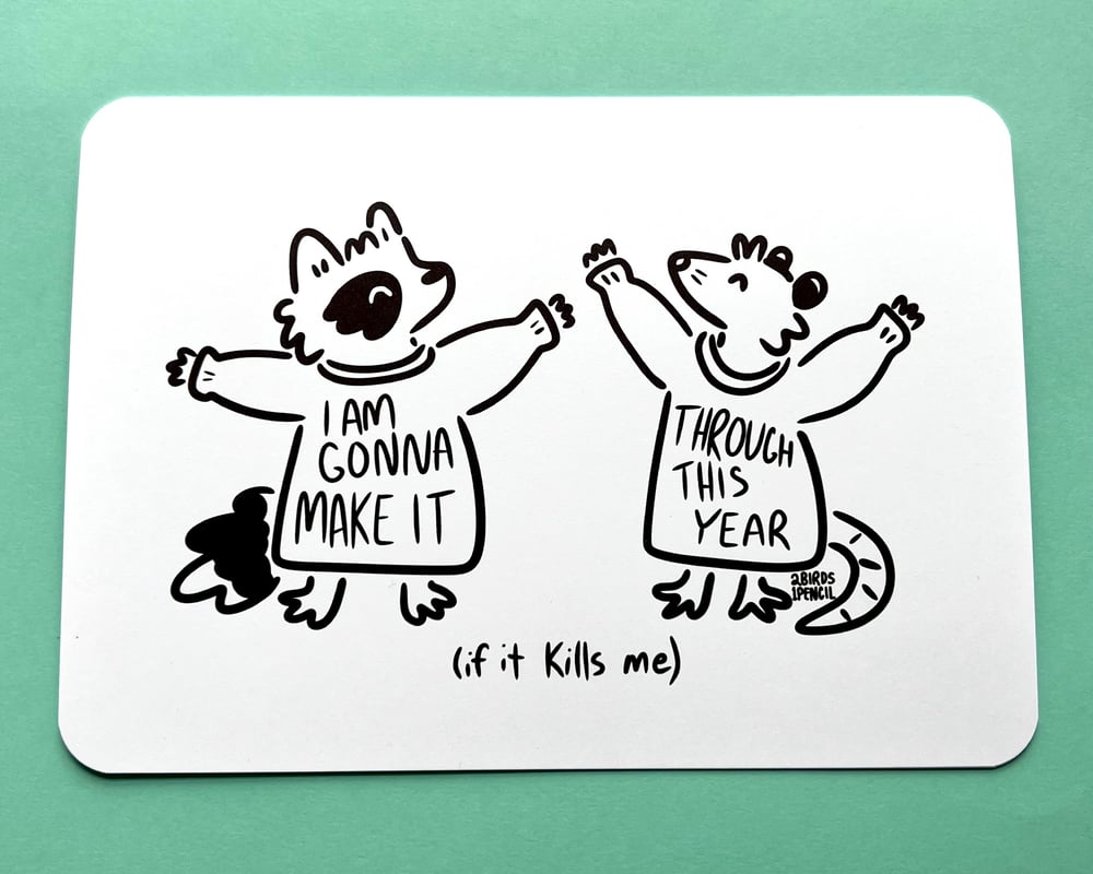 Image of Raccoon & possum in sweaters card - inspired by lyrics from the Mountain Goats