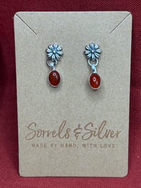 Image 3 of Dainty Dangle Carnelian Flower Earrings