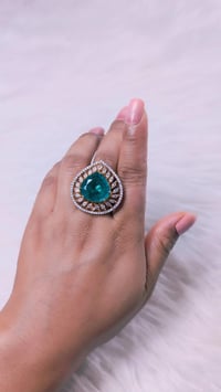 Image 1 of ADR4503_Gold Plated Green Stone American Diamond Adjustable Ring