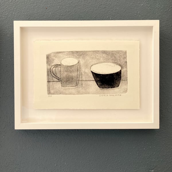 Image of Cup and Bowl collagraph print