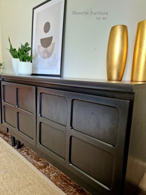 Image of Extra Long Nathan Sideboard in Black on Black wooden tapered legs