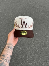 Image 2 of BURGUNDY BRIM  OFF WHITE TWO TONE LA DODGERS CUSTOM FITTED CAP