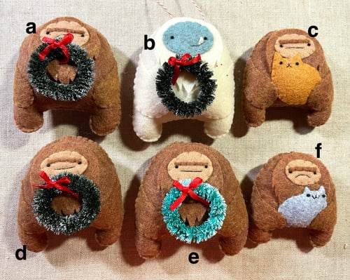 Image of ready to ship yeti & sasquatch ornaments