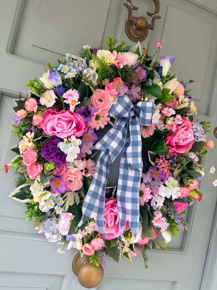 Image of 55cm Wreath with Blue Bow 