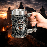 Image 2 of 👑The Armored Kingdom Winged Wrath Skull War Mug-16 oz Stainless Steel Interior-Washable-Durable