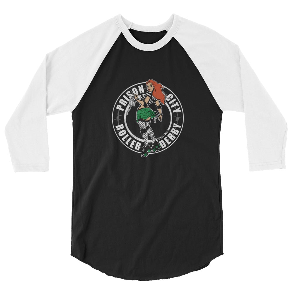 Prison City Roller Derby 3/4 sleeve raglan shirt