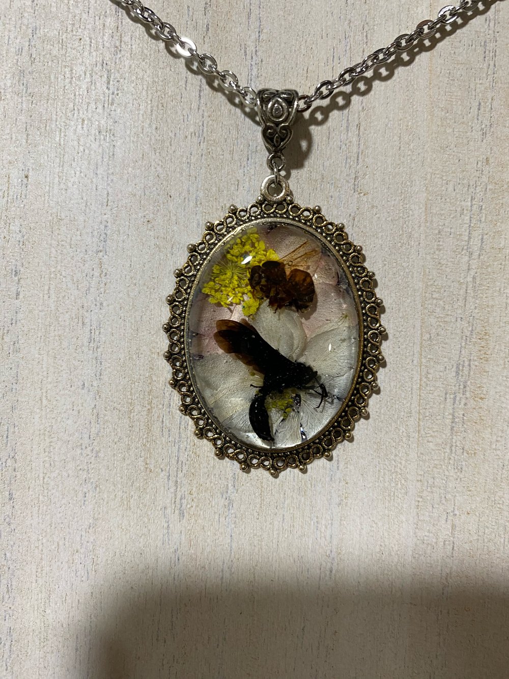 Honeybee and Black Wasp Cameo Pendant 