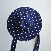 Image 3 of Reworked Wide Brim Hat 60s Navy Polka Dot Medium