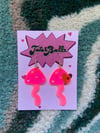 Fluorescent Pink Wavy Mushroom Earrings