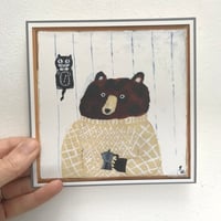 Image 2 of Small square print featuring a bear with coffee