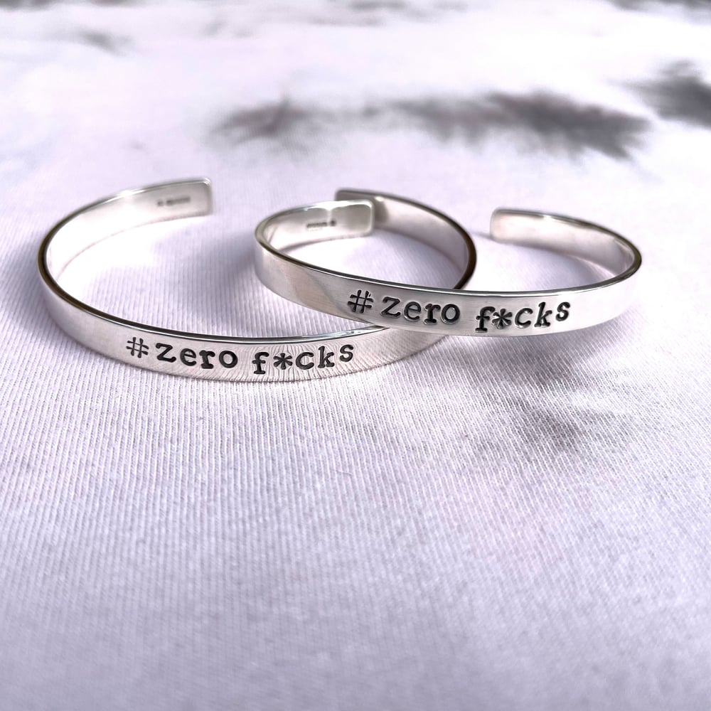 #zero fucks Sterling Silver Handmade Cuff Bracelet 925