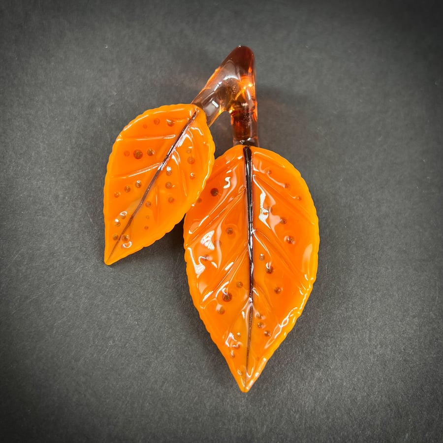 Image of Orange Spotted Double Leaf Pendant 