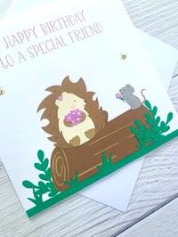 Image 2 of Handmade Hedgehog & Mouse special friend birthday card - Perfect for Nature lovers 