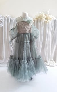 Image 1 of Tulle princess dress for photoshoots | Elvina | size 110 - sage | photo props