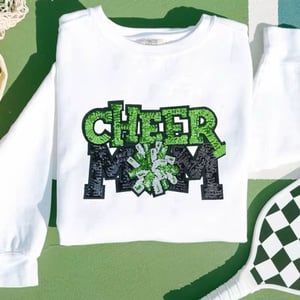 Image of Cheer Mom Sequin Pom Pom Iron On Patch