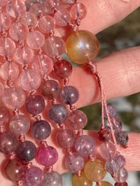 Image 1 of Tibetan Andesine Pink Topaz Gem Rainbow Spinel Mala, Andesine Hand Knotted Gemstone Necklace