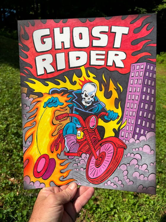 Image of Ghost Rider Yo-Yo Comic Cover ink illustration 