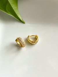 Image 1 of Mini Gold Plated Quartz Hoops 