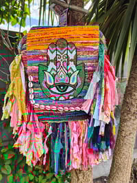 Image 1 of 1 Frill sari Bohemian Back Pack with adjustable leather strap