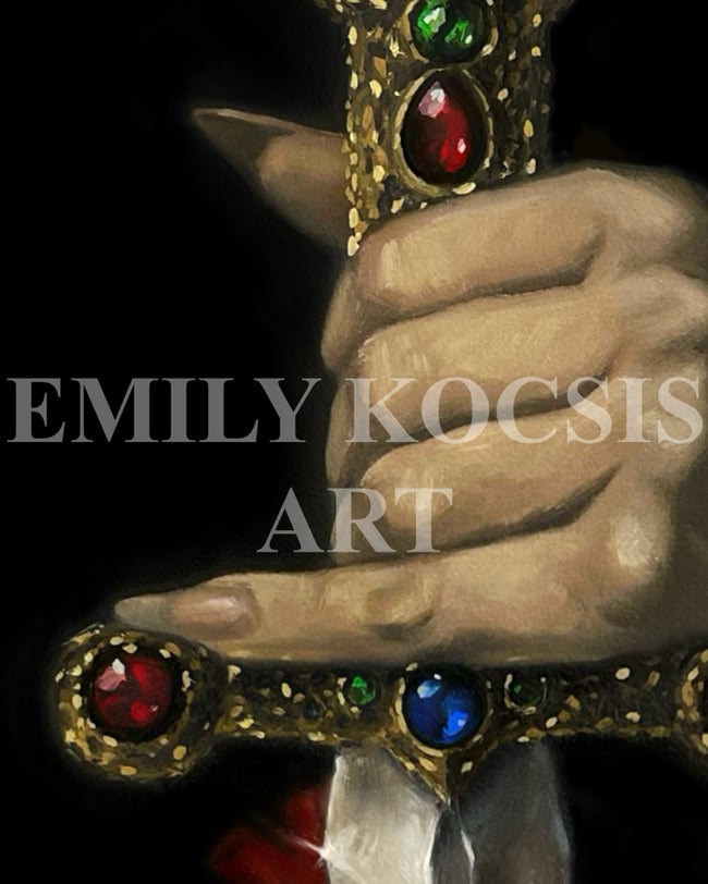 Original Painting Print // Gemstone Jeweled Heart & Dagger in Oil