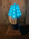 White & Blue Flower Themed Ceramic Cactus Night Light Lamp