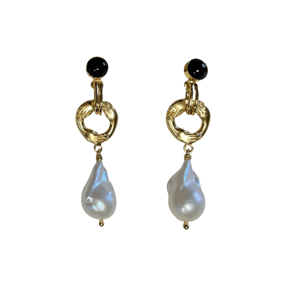 Image of Working hands earrings onyx pearl