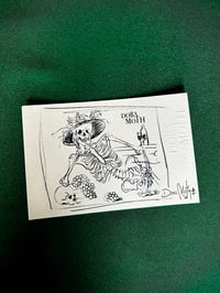 Postal Esqueleto y uvas 