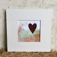 Image 1 of Mini Collage ~ Dark Chocolate Heart,  Pale Green, Terracotta & White ~ 4x4 Inch Mat 