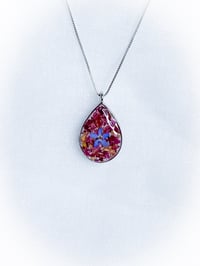 Image 1 of Dried Rose Petal and Forget Me Not Teardrop Pendant