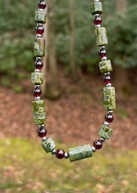 Image 3 of Australian Green Lace Jasper and Garnet Necklace
