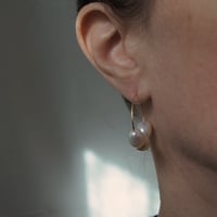 Image 3 of Gold Filled Three Pearl Hoop Earrings 