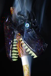 Image 2 of Crushed opal dragon skull with fire themed tip, uv eye millie, uv/glow in the dark teeth