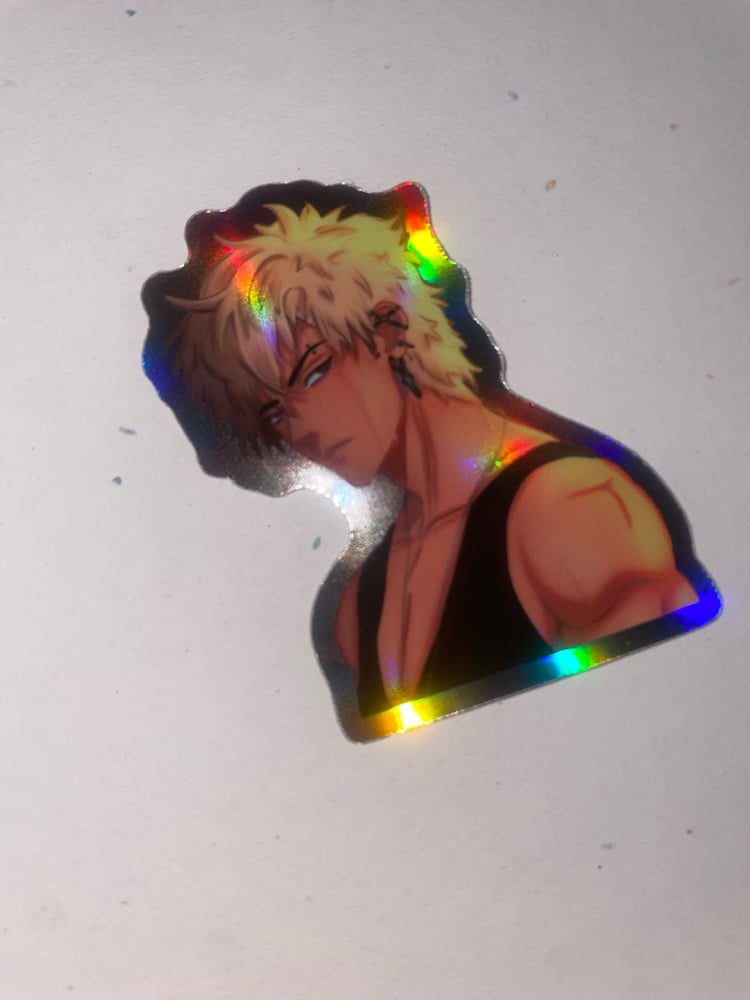 Image of Wet Hair Katsuki Holographic Stickers