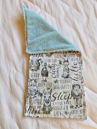 Image 2 of Farm Friends Bedtime burpcloth with aqua backing