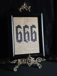 Image 1 of Large" 666" 1800's bible page with preserved spider web 1