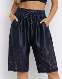 Image 3 of Navy Satin & Lace Culotte Shorts