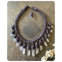Image 3 of The Empress Necklace - Clear Quartz Crystals and Dark Brown Leather