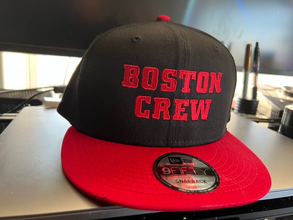 Black & Red New Era Flat Bill SnapBack Boston Crew Logo hat