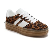 Image 1 of LEOPARD LACE UP CHUNKY SIDE DETAIL FLAT SNEAKERS TRAINERS