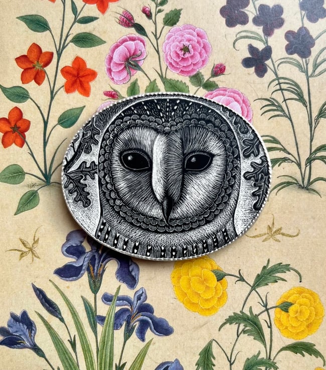 LARGE OWL FACE BROOCH