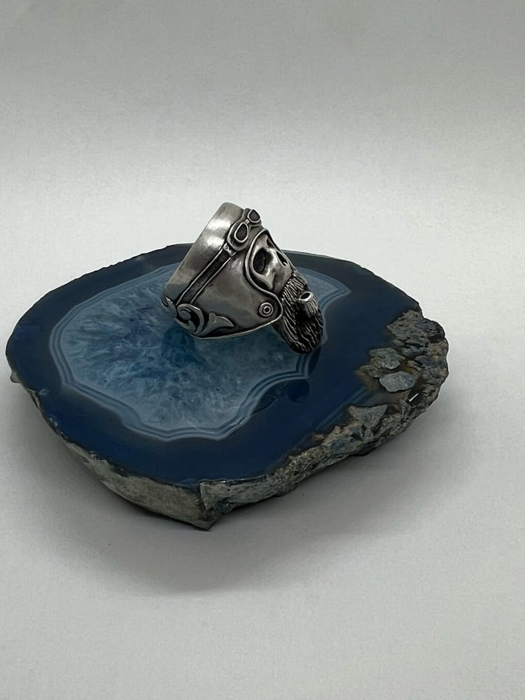 Image of Silver Skull w/ beard and helmet ring 