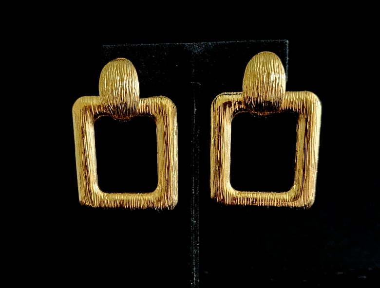 Image of Gold Square Brushed Pierced Earrings 