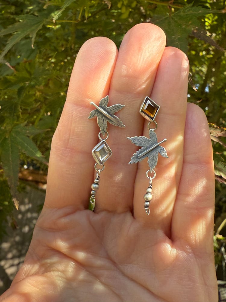 Image of Japanese Maple Asymmetrical Zircon Studs